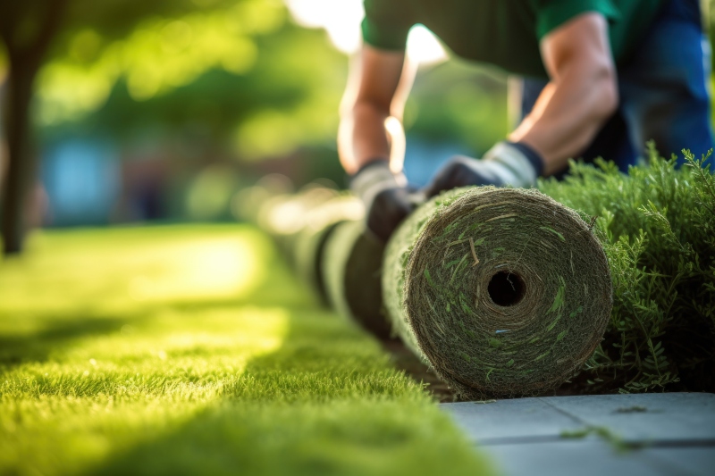 gardener cutting grass in garden. gardener cutting grass.
